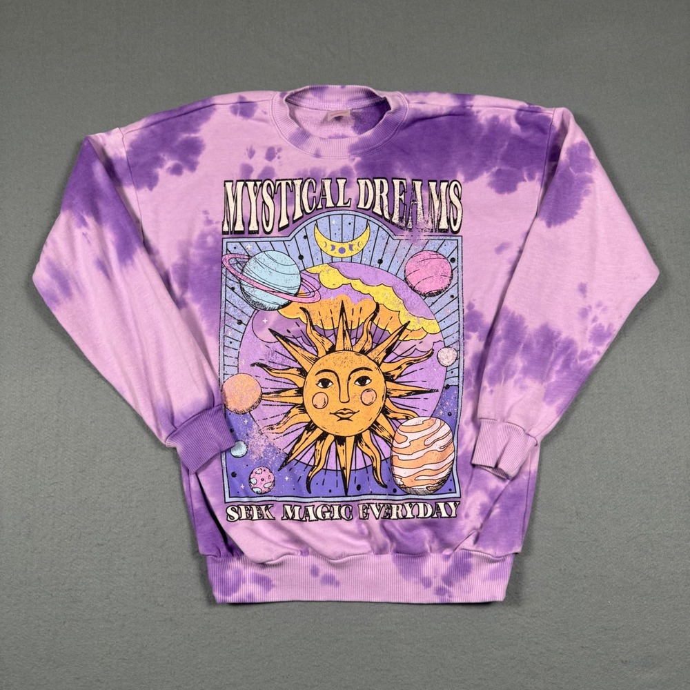 No Boundaries Mystical Dreams Purple Tie Dye Celestial Sun Moon Sweatshirt XS 1